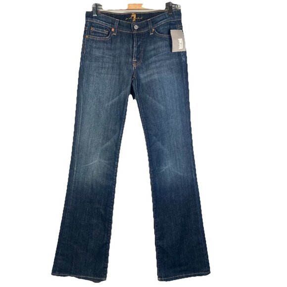 7 For All Mankind Boy Cut Button Dark Denim Women’s Jeans Size 28 X 34 Bootcut - Picture 1 of 12